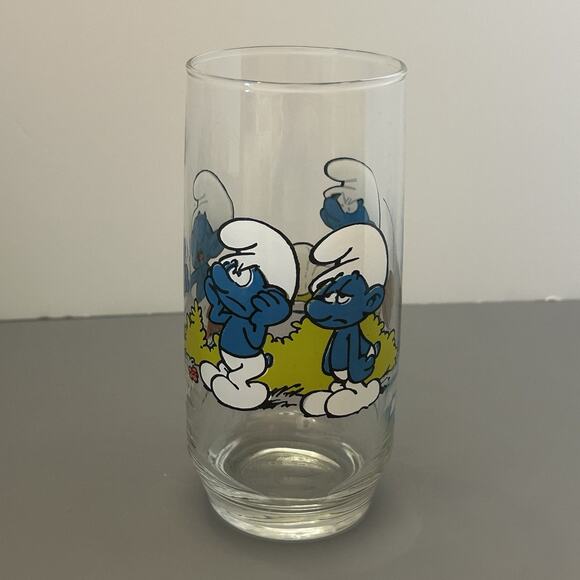 Smurf Brainy and Smurfette Collector Glass/Tumbler 1983 Peyo Vintage 6” Lot of 2 - Picture 4 of 12